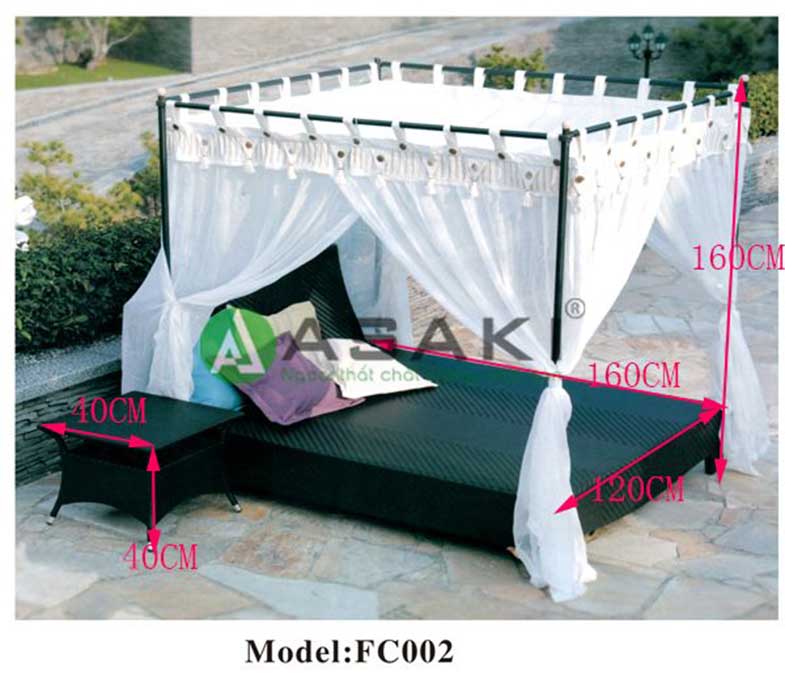 Bộ giường bể bơi nhựa giả mây có khung rèm cao cấp ZXFC002-1